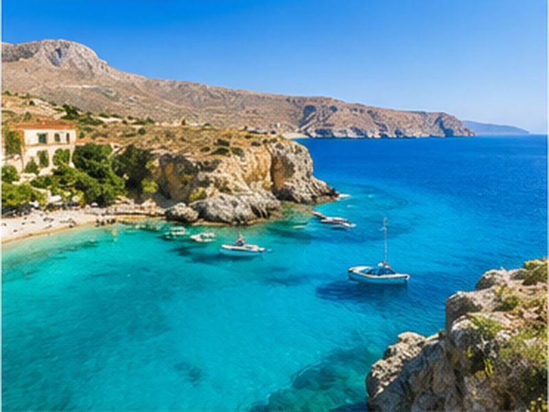 Bucht mit Booten an der Küste Kretas