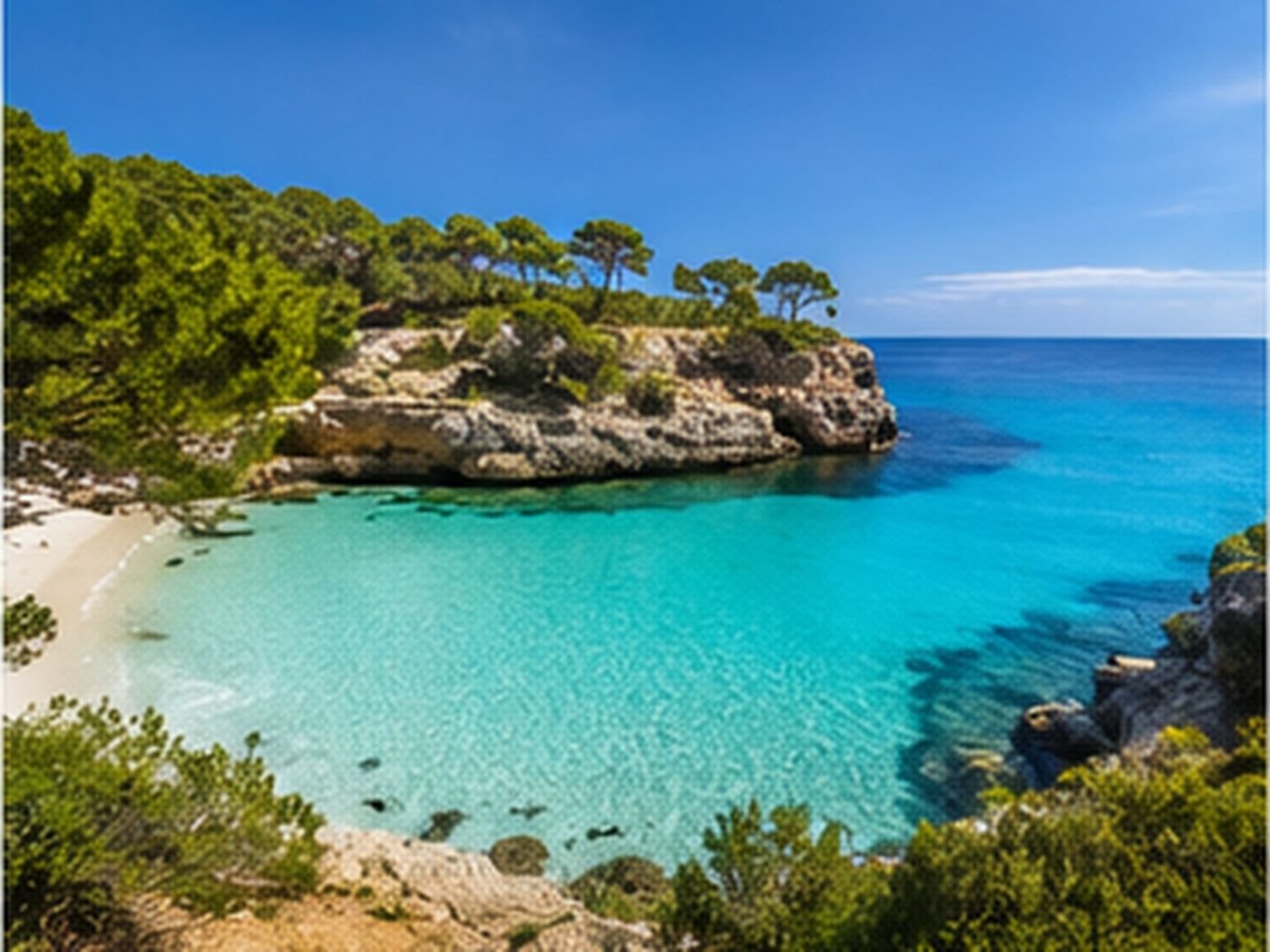 Türkisblaue Bucht mit Pinien auf Mallorca